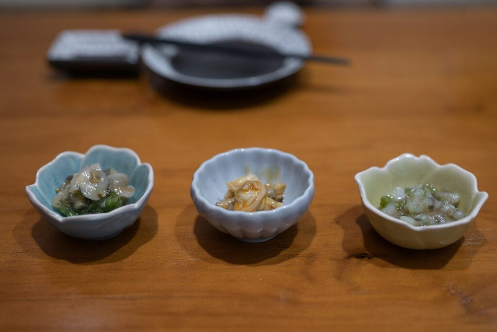 three bowl of side dishes