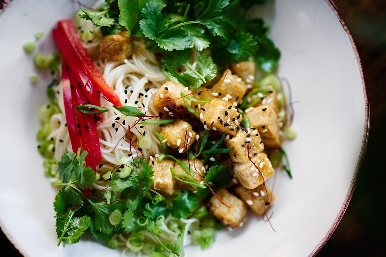 pasta, coriander, salad, food, dish, tofu, meal, pasta, salad, salad, salad, salad, salad, food, tofu