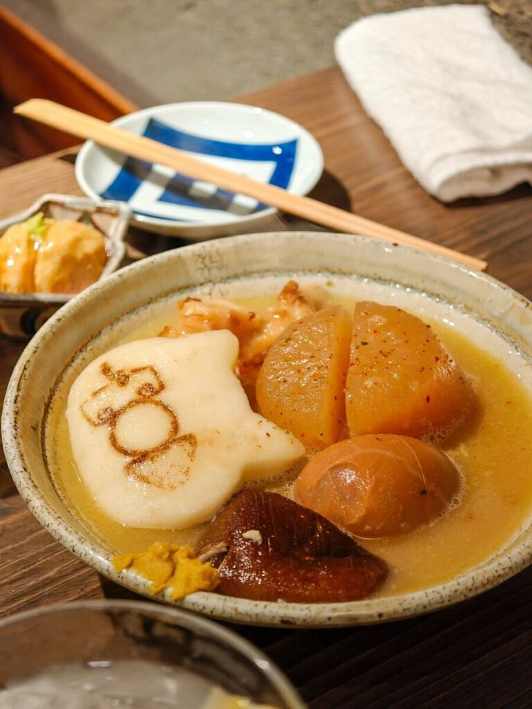 Oden stew with daikon, fish cake, and shiitake mushroom